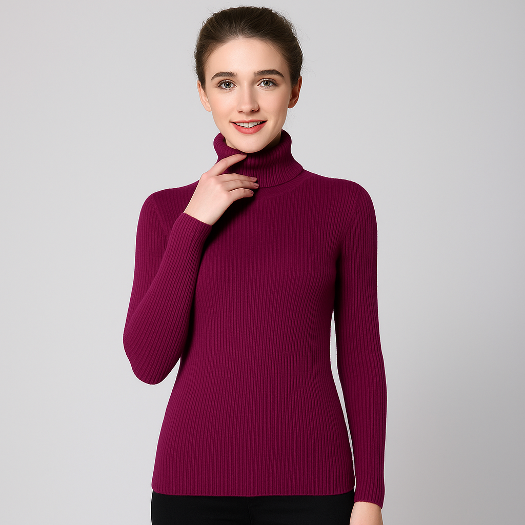 Women’s Ribbed Turtleneck Sweater – Classic Slim Fit Knit