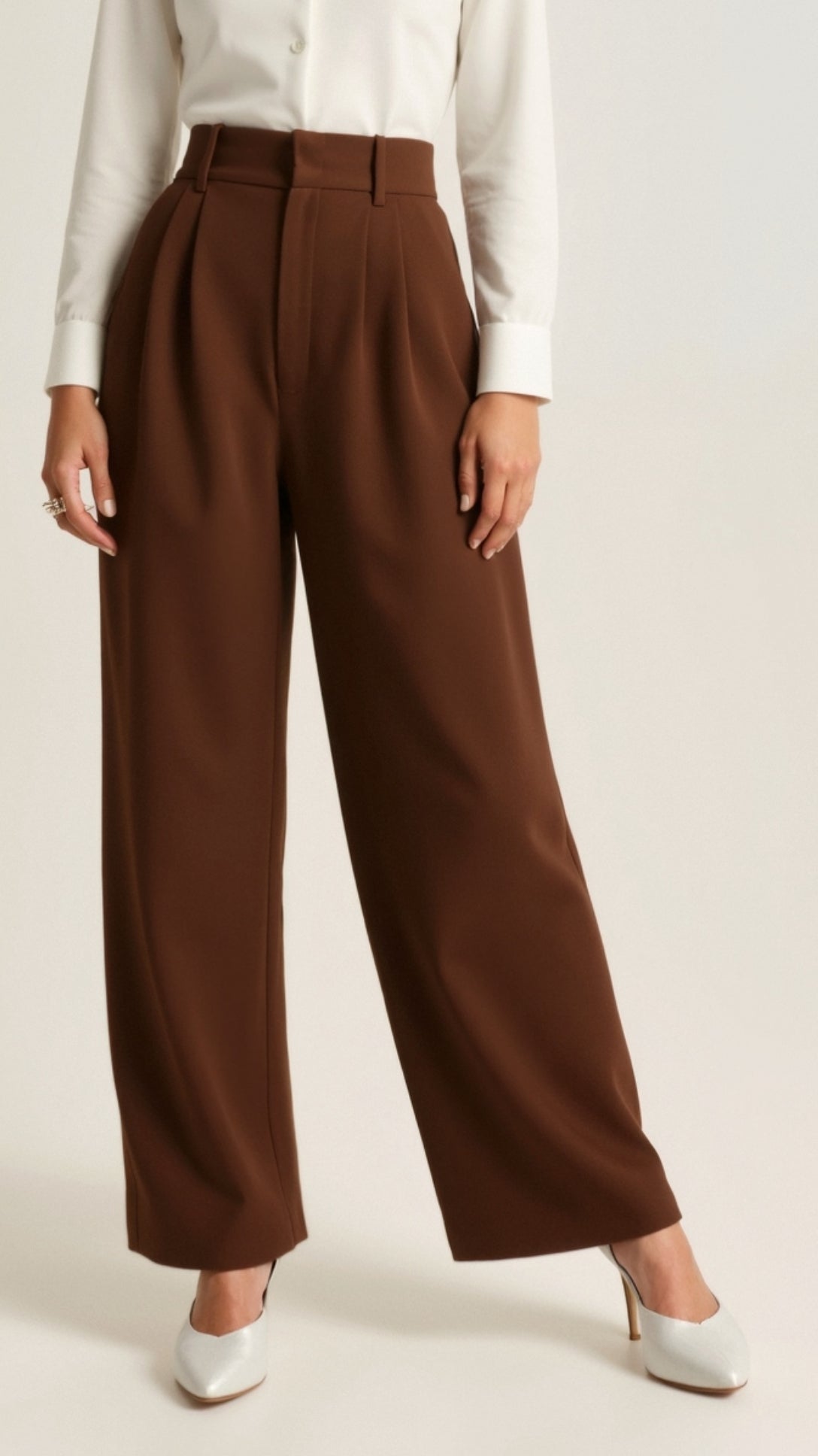 Women’s Wide-Leg Trousers – High Waisted, Pleated Front