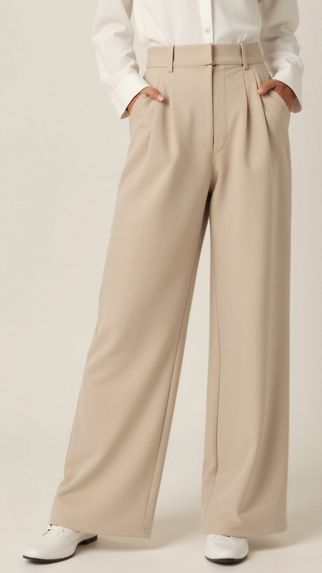 Women’s Wide-Leg Trousers – High Waisted, Pleated Front